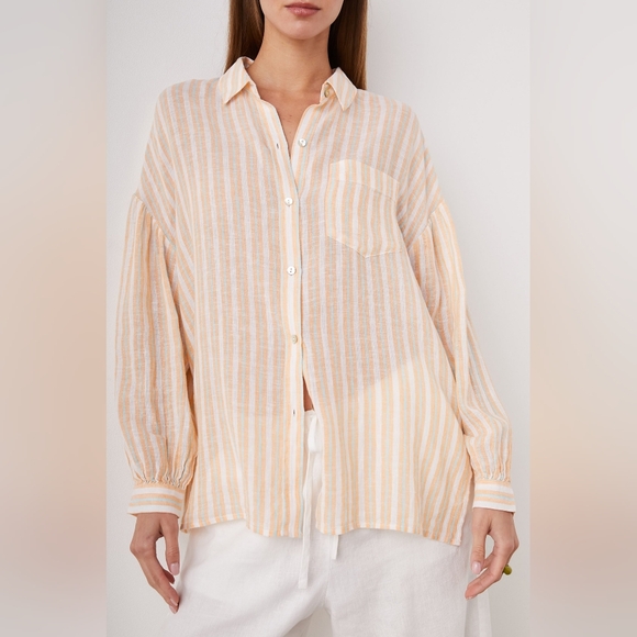 Rails Tops - RAILS Clio Clementine Stripe Top Blouse Linen Eco XL Oversized NWT